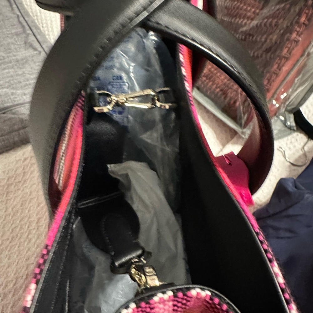 Kate Spade Manhattan Foliage plaid fabric large tote in Vibrant Pink and Black - Picture 7 of 10
